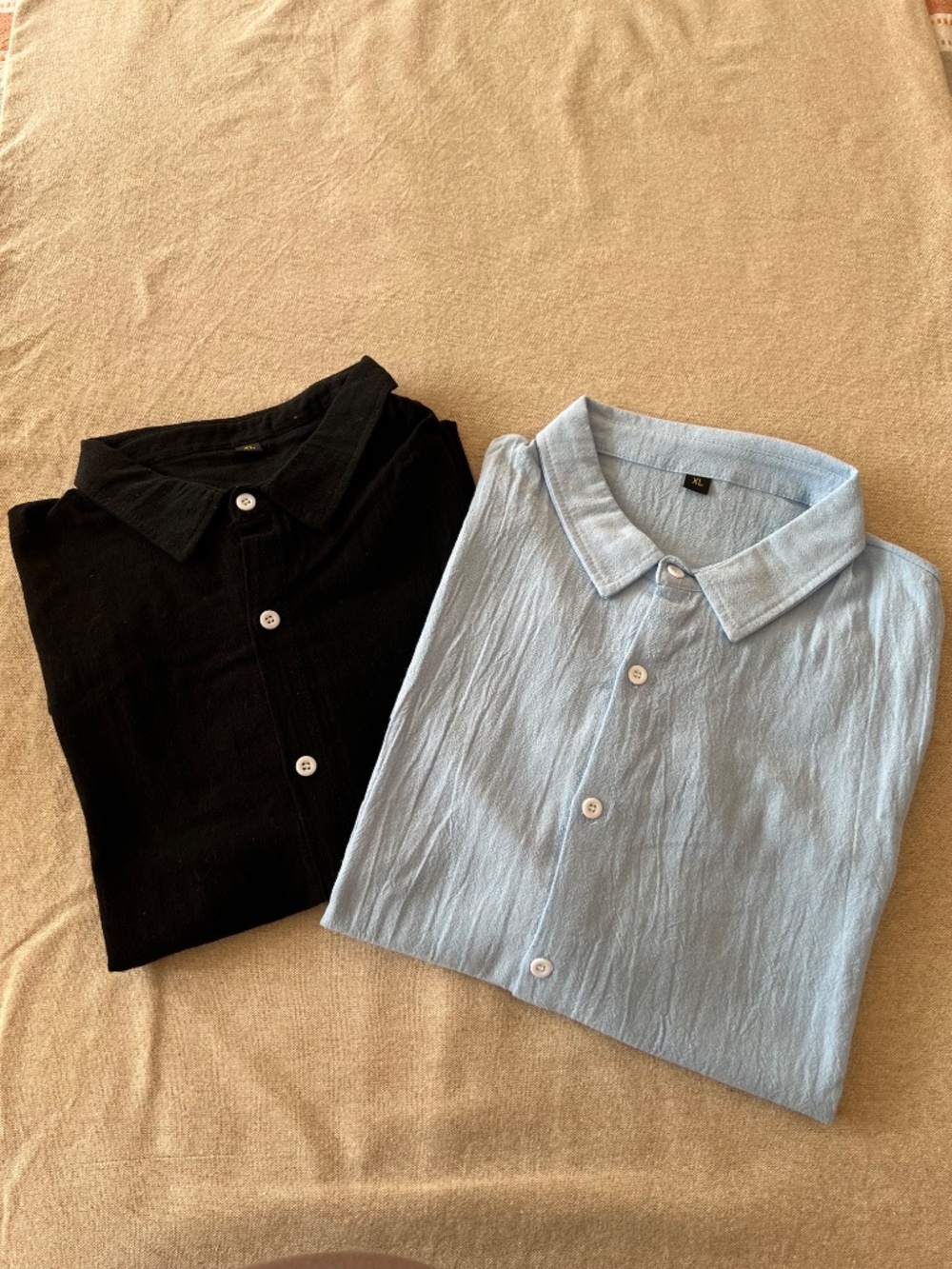 2 Men’s Light Blue and Black Cotton Short Sleeve Button-Up Shirt Size XL Casual